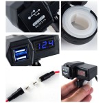 Moto USB socket x 2, digital voltmeter, blue led, black color